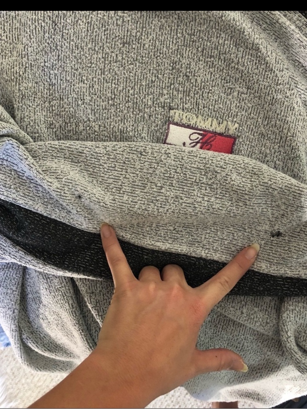 Tommy Hilfiger Light Gray Sweatshirt with Dark Gray Stripe - Picture 2 of 4